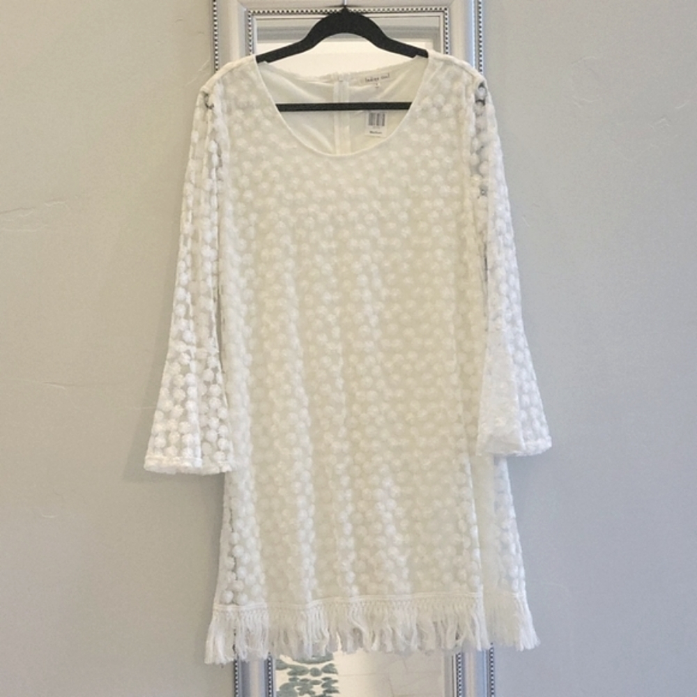 indigo soul Boho Embroidered Ivory Shift Dress sz M NWT